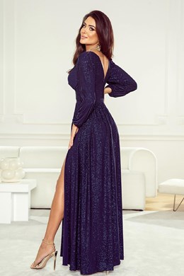 Sukienka długa brokat długi rękaw granat