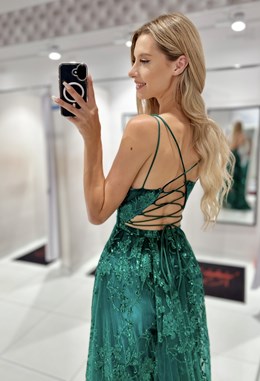 Sukienka długa tiul wiązanie plecy zieleń