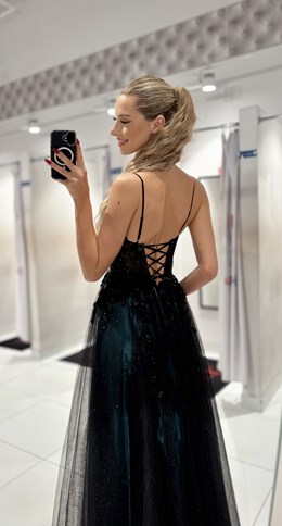 Sukienka długa gorset zdobienie brokat cz/zieleń