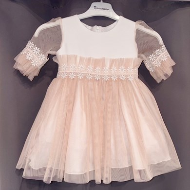 Sukienka dziecięca rękawek koronka morela