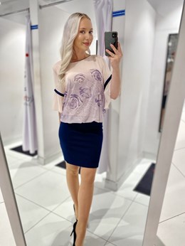 Sukienka krótka z rękawkiem kwiat róż/granat