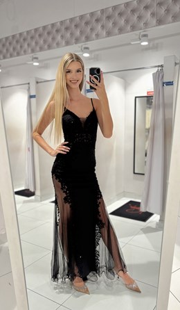 Sukienka długa gorset rybka haft czerń