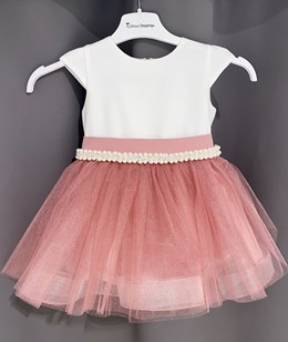 Sukienka dziecięca perełki tiul biel/róż