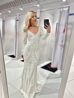 Sukienka długa rybka cekiny biały