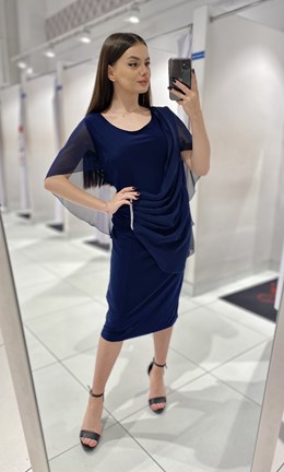 Sukienka krótka marszczony szyfon ozdoba granat