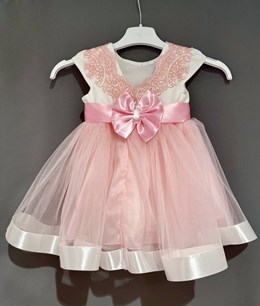 Sukienka dziecięca koronka kokarda tył róż/biel