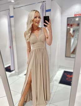 Sukienka długa wysoki stan brokat złoto