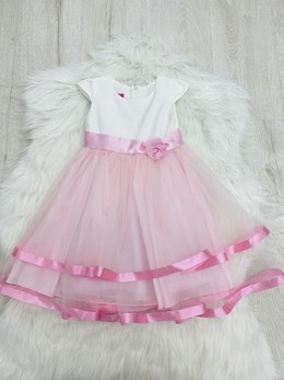 Sukienka dziecięca tiul wstążki róż/biel