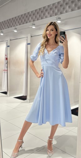 Sukienka midi rękawek 3/4 pas wiązanie j. błękit