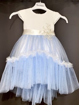 Sukienka dziecięca tiul asymetria błękit/biel