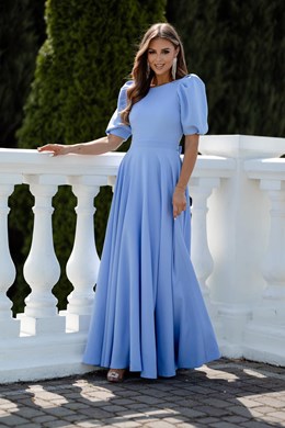 Sukienka długa 3/4 rękawek wiązanie plecy błękit