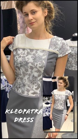 Sukienka krótka szycie krzyż koronka perły szary