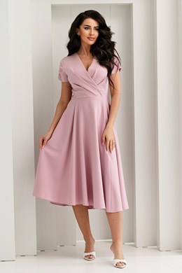 Sukienka midi marszczony rękawek puder róż