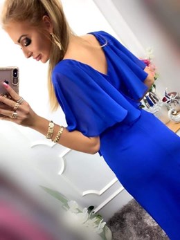 Sukienka długa prosta rękawek motylek chaber