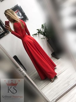 Sukienka długa miękki rękawek czerwony