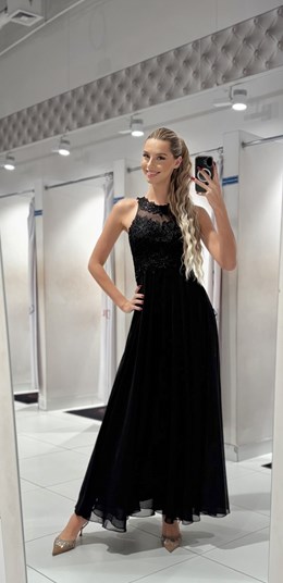 Sukienka długa zdobione plecy czarny