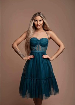 Sukienka midi ramiączka gorset tiul turkus