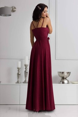 Sukienka długa brokatowa odkryte plecy bordo