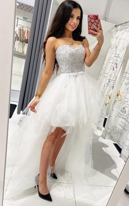 Sukienka asymetryczna tiulowa gorset srebro/biel