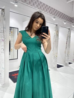 Sukienka midi z paskiem morska zieleń