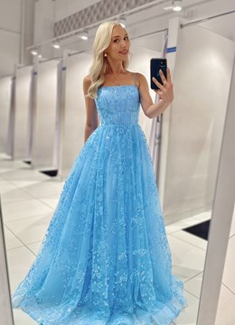 Sukienka długa balowa brokatowe kwiaty błękit