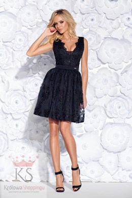 Sukienka krótka koronka bombka czarny