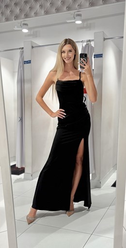 Sukienka długa dopasowana marszczenie czerń