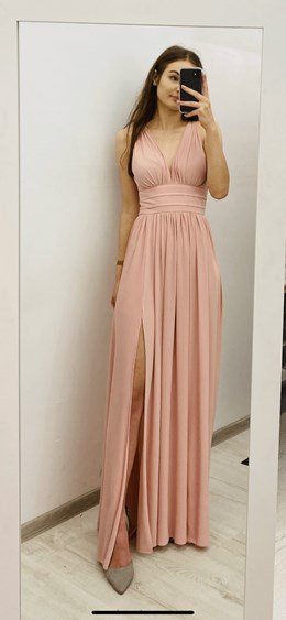 Sukienka długa wysoki stan mat róż