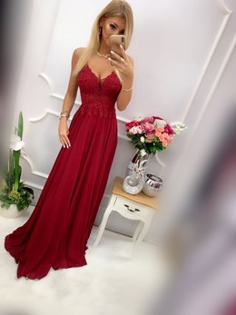 Sukienka długa z dekoltem na ramiączkach bordo