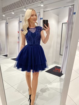 Sukienka krótka tiul zabudowana granat