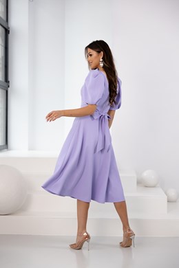 Sukienka midi 3/4 rękawek wiązanie plecy fiolet