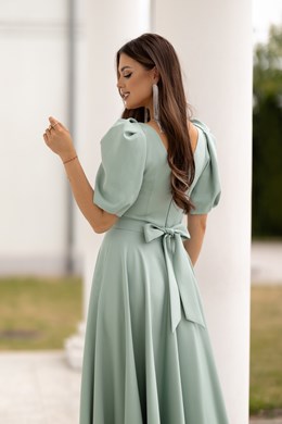 Sukienka długa 3/4 rękawek wiązanie plecy szałwia