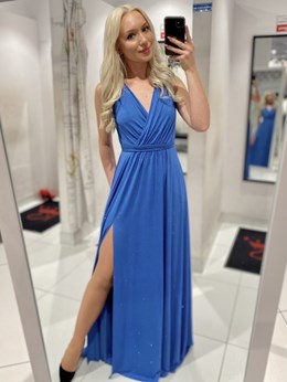 Sukienka długa grube ramiączka brokat jeans