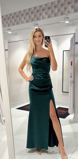 Sukienka długa dopasowana marszczenie zieleń