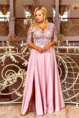 Sukienka długa rękawek do łokcia wrzos