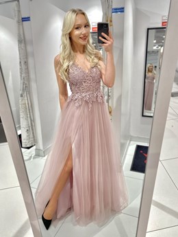 Sukienka długa koronkowy gorset tiul wrzos