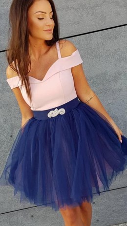 Sukienka krótka opadające ramiona róż/granat