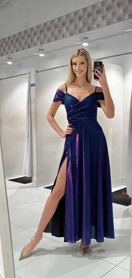 Sukienka długa opadające ramiona brokat g/r