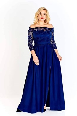 Sukienka długa hiszpanka 3/4 rękaw granat