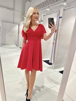 Sukienka krótka pas rękawek malina