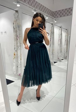 Sukienka midi tiul odkryte plecy zieleń