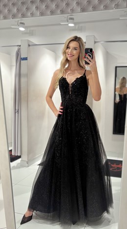 Sukienka długa tiul gorset zdobienie czerń