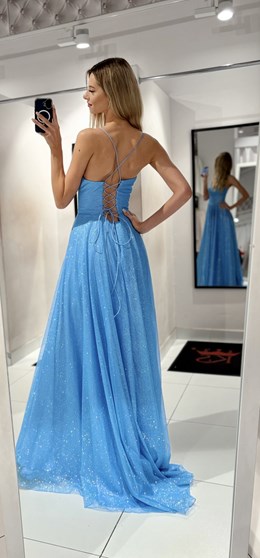 Sukienka długa gorset wiązanie plecy błękit