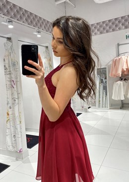 Sukienka krótka ramiączka na krzyż wiśnia