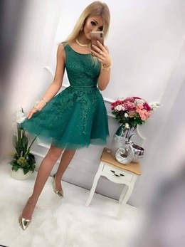 Sukienka krótka koronka wiązanie zielony