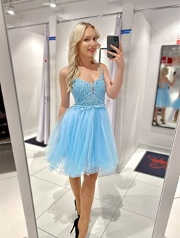 Sukienka krótka ramiączka gorset tiul morski