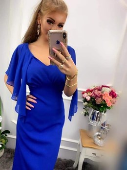 Sukienka długa prosta rękawek motylek chaber