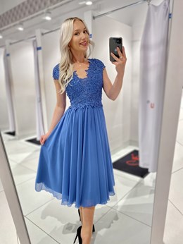 Sukienka midi góra koronka cekiny niebieski