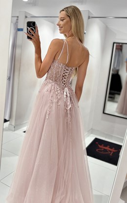 Sukienka długa asymetria tiul brokat wrzos