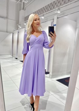 Sukienka midi rękawek 3/4 pas lila